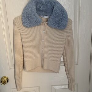 Zara Cream Cardigan with Blue Collar